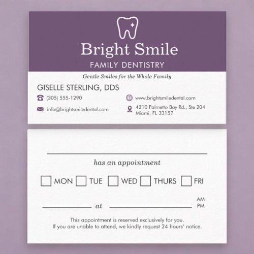 Purple Dental Office Appointment Reminder Card