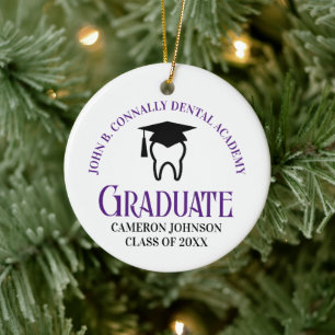 Purple Dental School Custom Graduation Christmas Ceramic Ornament