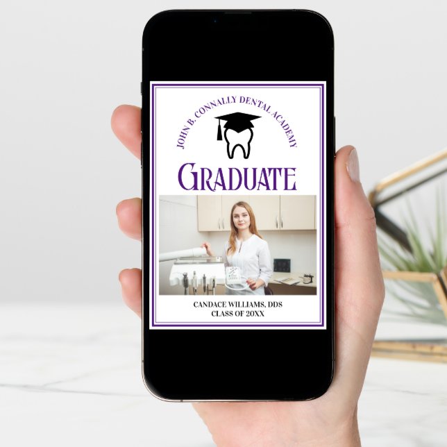 Purple Dental School Photo Custom Graduation Announcement (Front Digital)