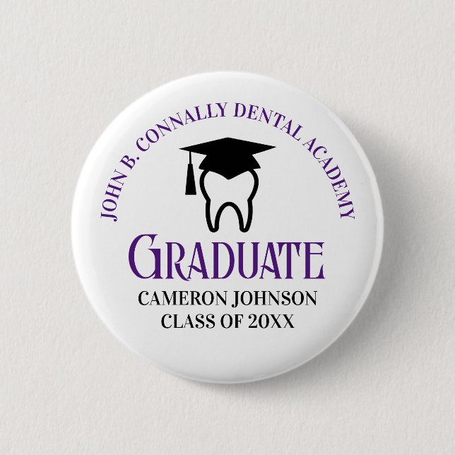Purple Dentist Graduation Custom Dental School Button (Front)