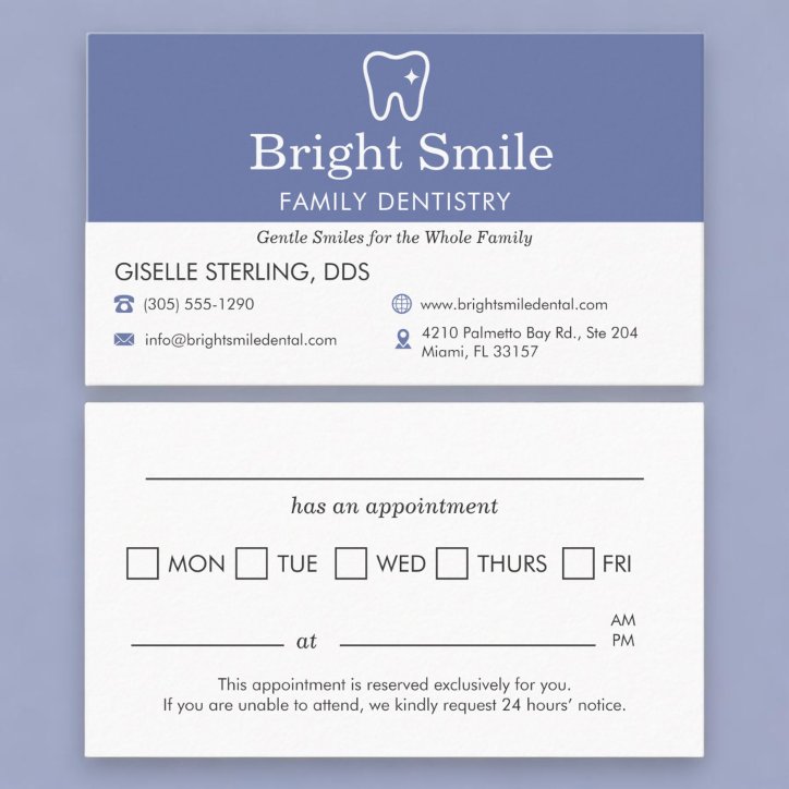 Purple Dentistry Office Appointment Reminder Business Card
