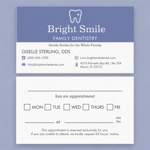 Purple Dentistry Office Appointment Reminder Card