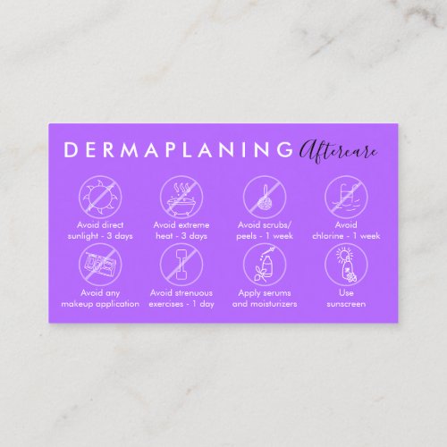 Purple Dermaplaning Aftercare Post Instructions Business Card