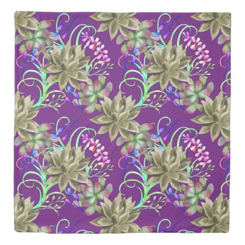Purple Desert Succulents Queen Duvet Cover