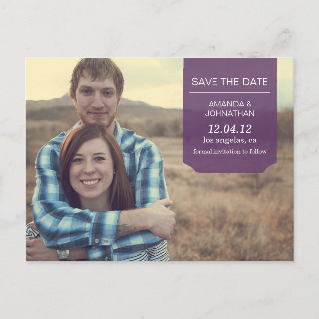 Purple Design Save The Date Post Cards (Front)
