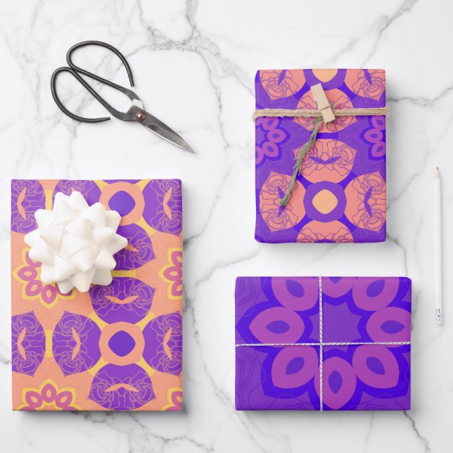 Purple design wrapping paper sheets (Front)