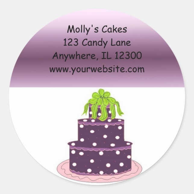 Purple Designer Cake Business Classic Round Sticker (Front)