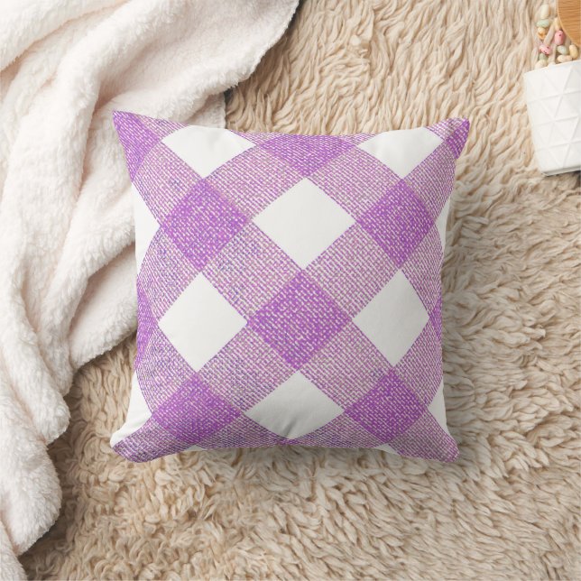 Purple Diagonal Buffalo Checkered Throw Pillow (Blanket)