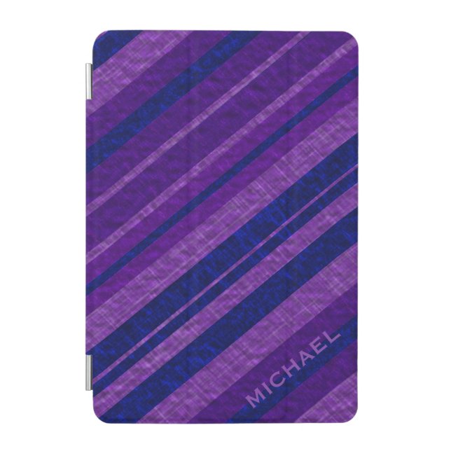 Purple Diagonal Stripes Personalised iPad Mini Cover (Front)