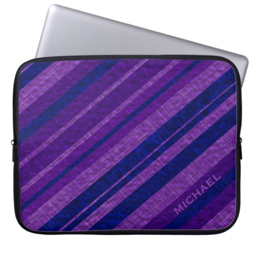 Purple Diagonal Stripes Personalised Laptop Sleeve