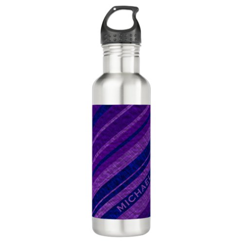 Purple Diagonal Stripes Personalised Stainless Steel Water Bottle