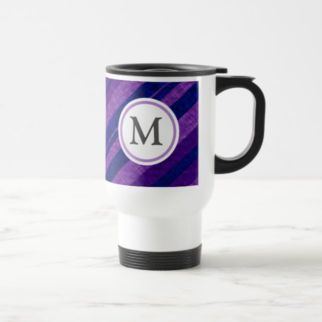 Purple Diagonal Stripes Travel Mug (Right)
