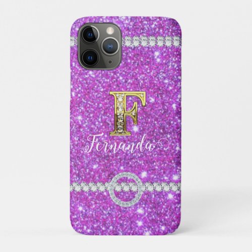 Purple Diamond and Gold Monogram Case_Mate iPhone iPhone 11 Pro Case