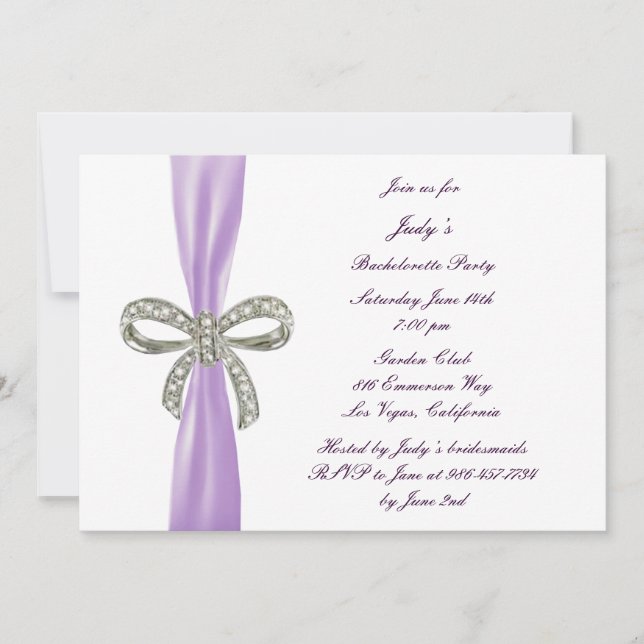 Purple Diamond Bow Bachelorette Party Invitation (Front)