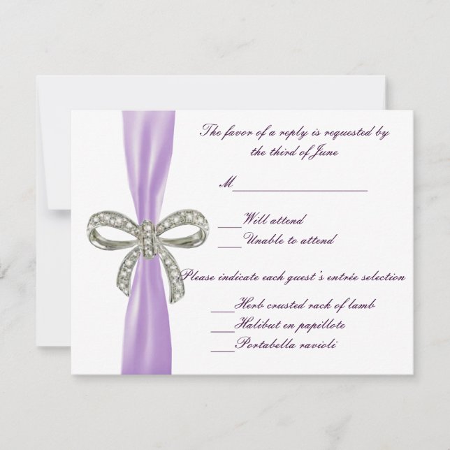 Purple Diamond Bow Wedding Response Card