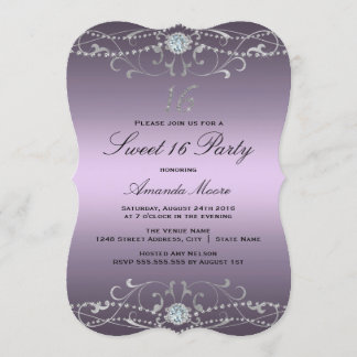 Purple Diamond Damask Sweet 16 Invitation