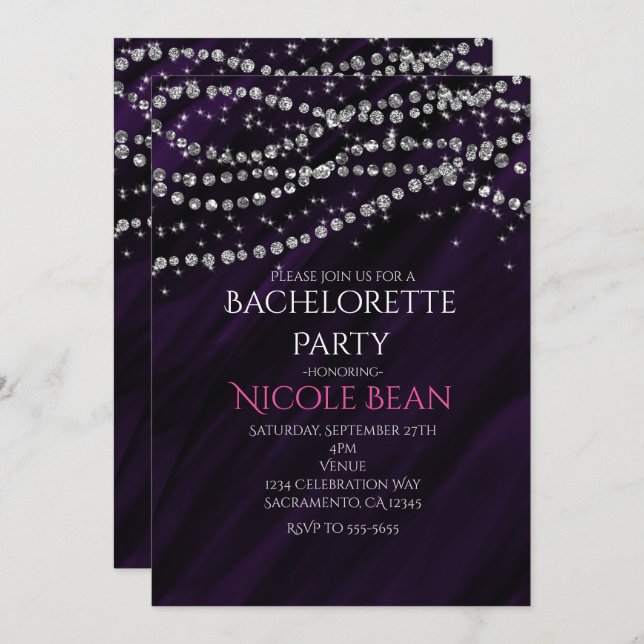 Purple & Diamond Glamour Sparkle Party Invitations (Front/Back)
