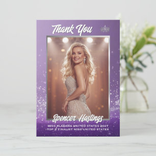 Purple Diamond Pageant Crown Thank You Card