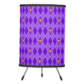 PURPLE DIAMOND PATTERN WITH GOLD FLEUR DE LIS TRIPOD LAMP