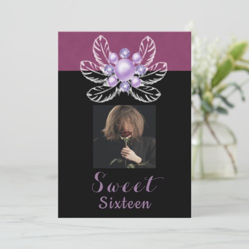 Purple Diamond Pearl Brooch White Feather  Photo Invitation