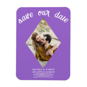 Purple Diamond Photo Wedding Save the Date Magnet