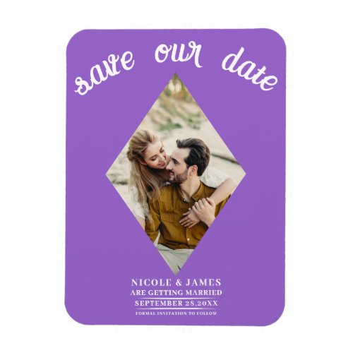 Purple Diamond Photo Wedding Save the Date Magnet