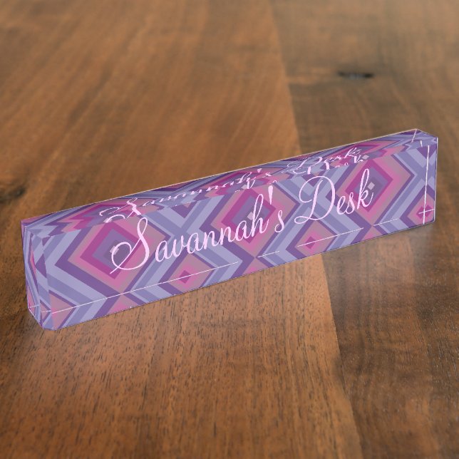 Purple diamond pink pattern lavender checker artsy desk name plate (Side)