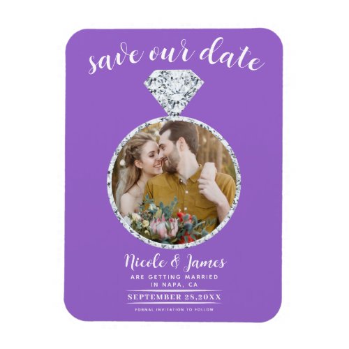 Purple Diamond Ring Bling Photo Save the Date Magnet