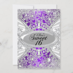 Purple Diamond Snowflake Winter Wonderland Sweet16 Invitation
