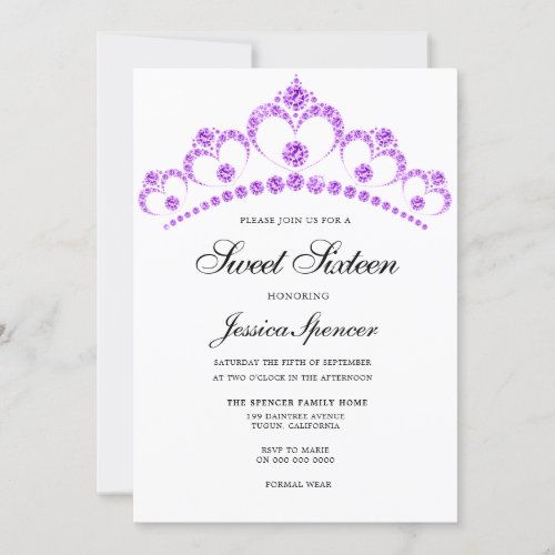 Purple Diamond Tiara Sweet 16 Party Invite