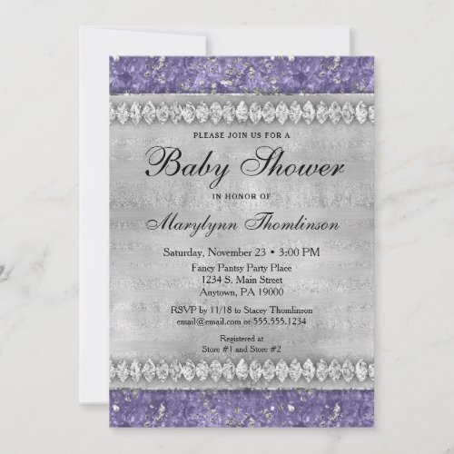 Purple Diamonds Baby Shower Invitation Neutral