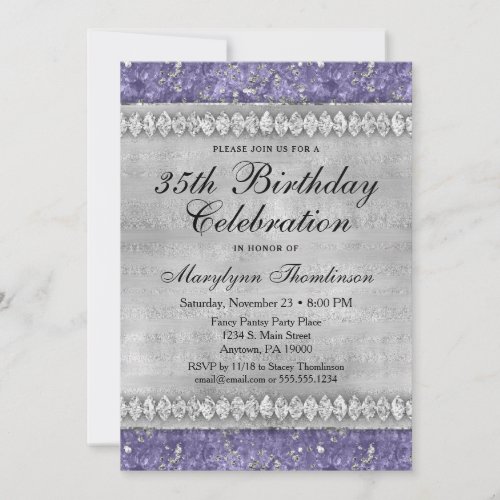 Purple Diamonds Birthday Invitation Velvet Silver