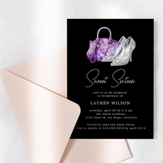 Purple Diamonds Glitter Sweet Sixteen Birthday Invitation (Creator Uploaded)