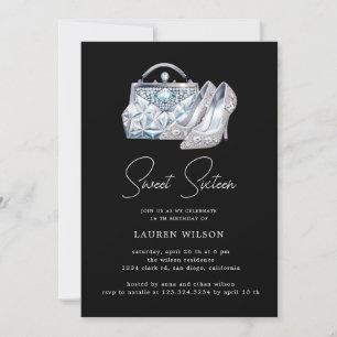 purple diamonds glitter sweet sixteen birthday invitation