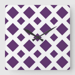 Purple Diamonds on White Square Wall Clock