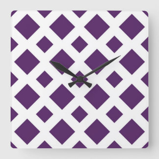 Purple Diamonds on White Square Wall Clock
