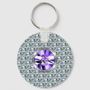 Purple Diamonds Pattern And White Gold Keychain