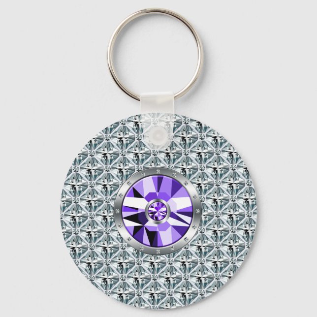 Purple Diamonds Pattern And White Gold Keychain (Front)