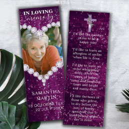 Purple Diamonds Photo Memorial Funeral Bookmark