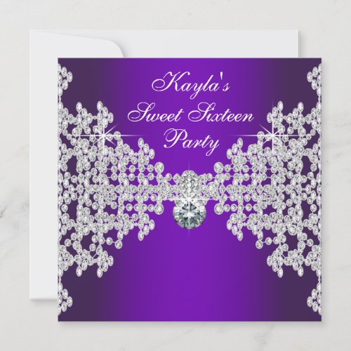 Purple Diamonds Purple Sweet Sixteen Birthday Personalized Invitation