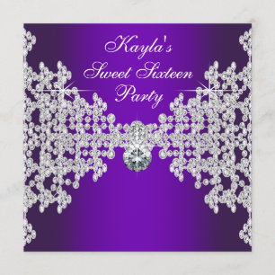 Purple Diamonds Purple Sweet Sixteen Birthday Invitation