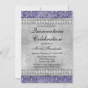 Purple Diamonds Quinceañera Invitation Silver Glam