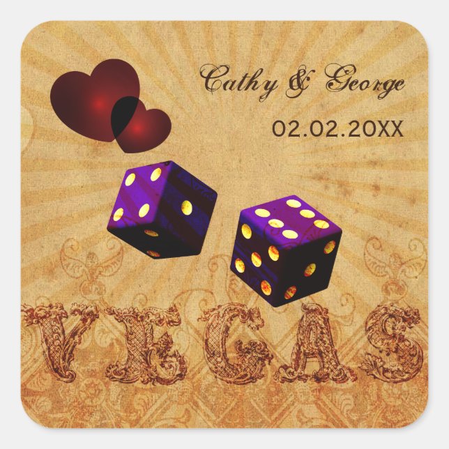purple dice Vintage Vegas favor stickers (Front)