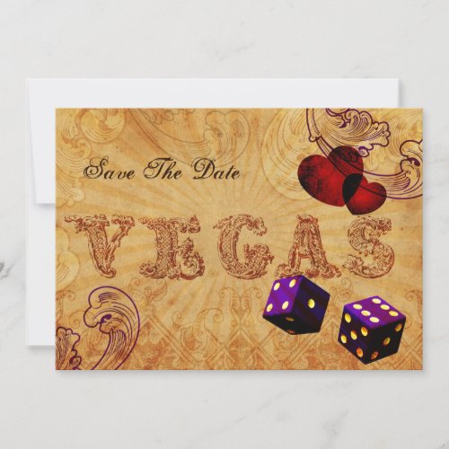 purple dice Vintage Vegas save the date