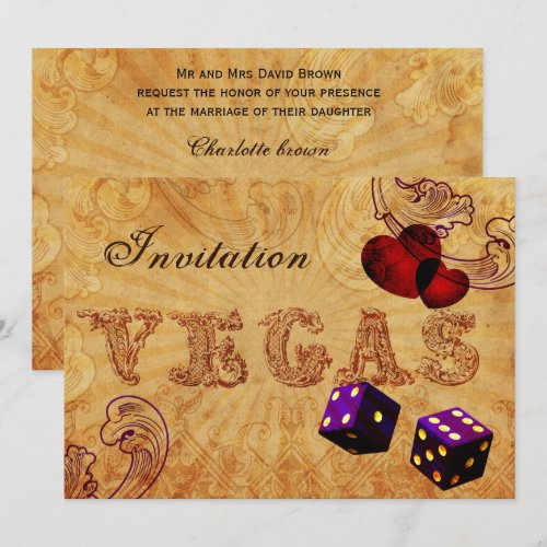 purple dice Vintage Vegas wedding invites