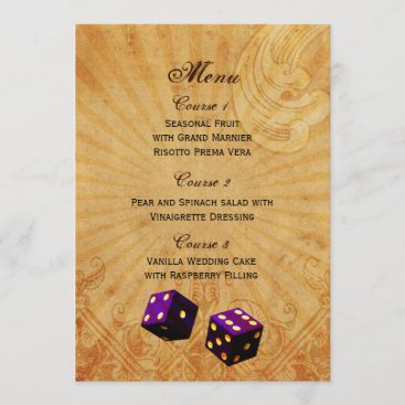 purple dice Vintage Vegas wedding menu