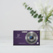 Purple Digital Camera Professional Photographer Business Card (Standing Front)