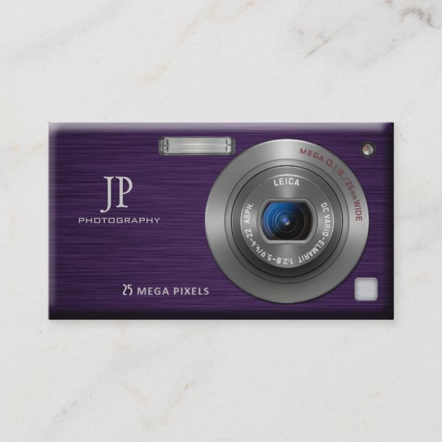 Purple Digital Camera Professional Photographer Business Card (Front)