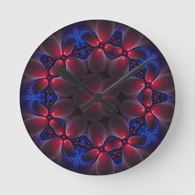 Purple Digital Fractal Art Round Clock (Front)