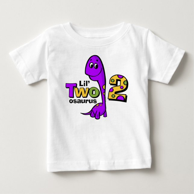 Purple Dinosaur 2nd Birthday Baby T-Shirt (Front)